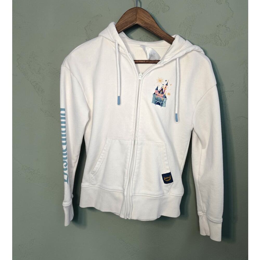 Disney White Zip-Up Hoodie with Pastel Castle Graphic XS